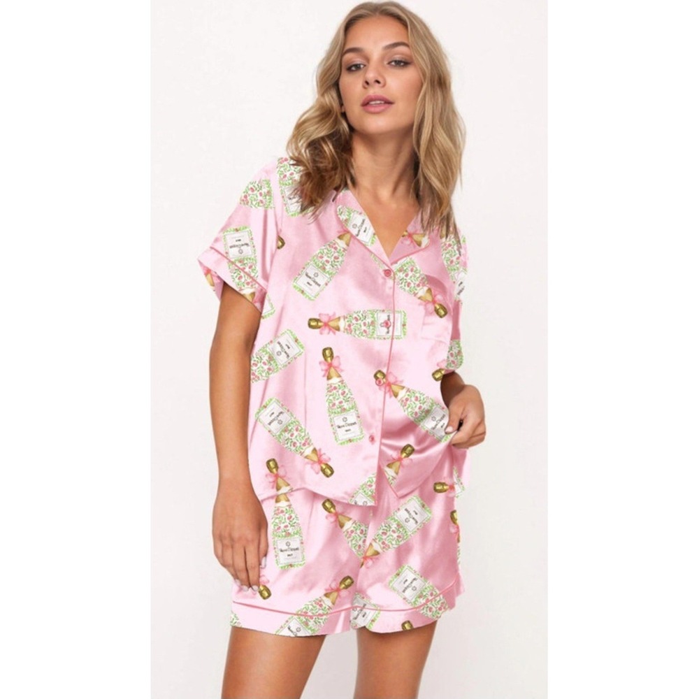 New With Tags Sheshow Pink Champagne Pajama Set Short Sleeve Shorts • Women's XS